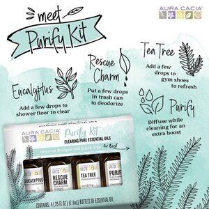🆕Aura Cacia Purify Kit Cleaning Pure Essential Oils Tea Tree Eucalyptus Set 🆕